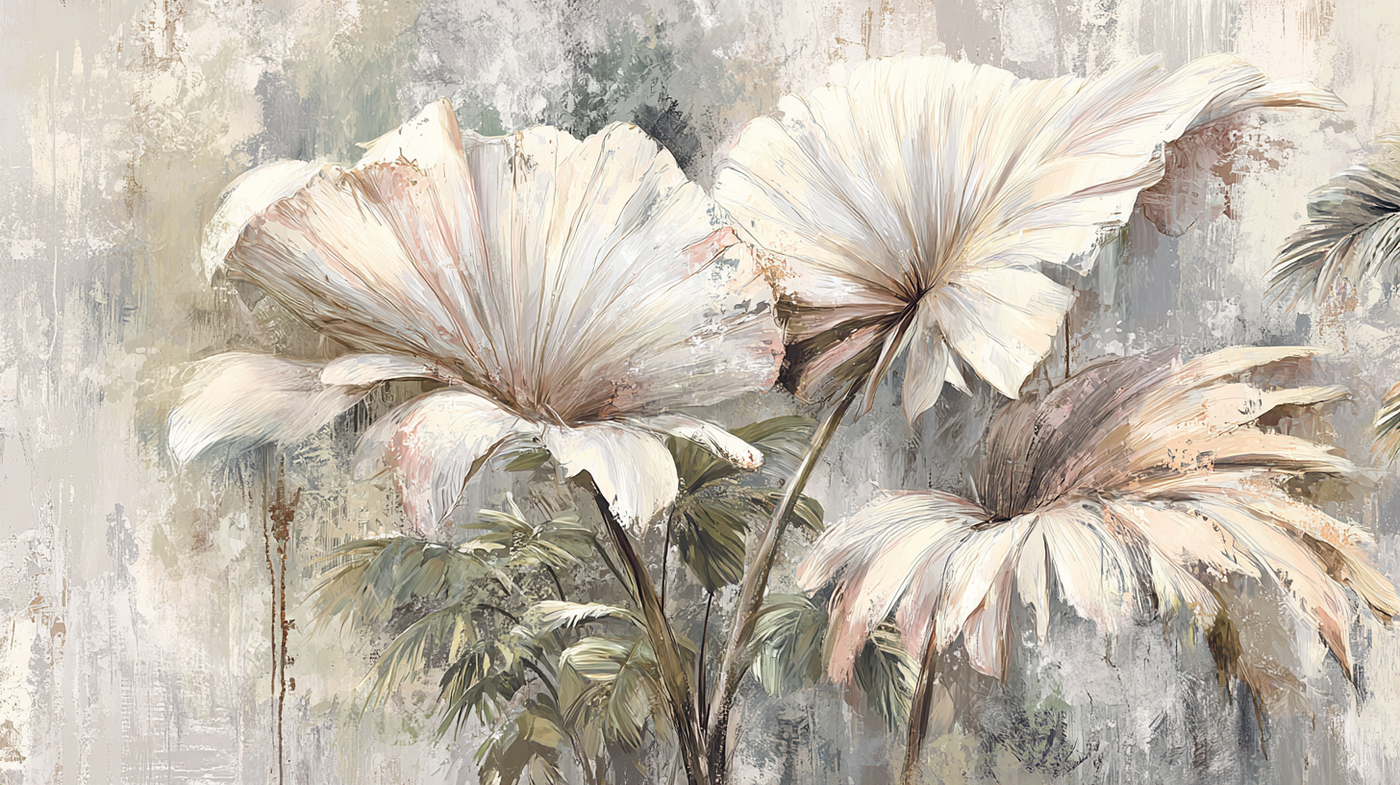 Ivory Hibiscus Luxe Wall Mural - image 1