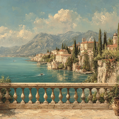 Mediterranean Coastal Terrace Panoramic Mural - image 1