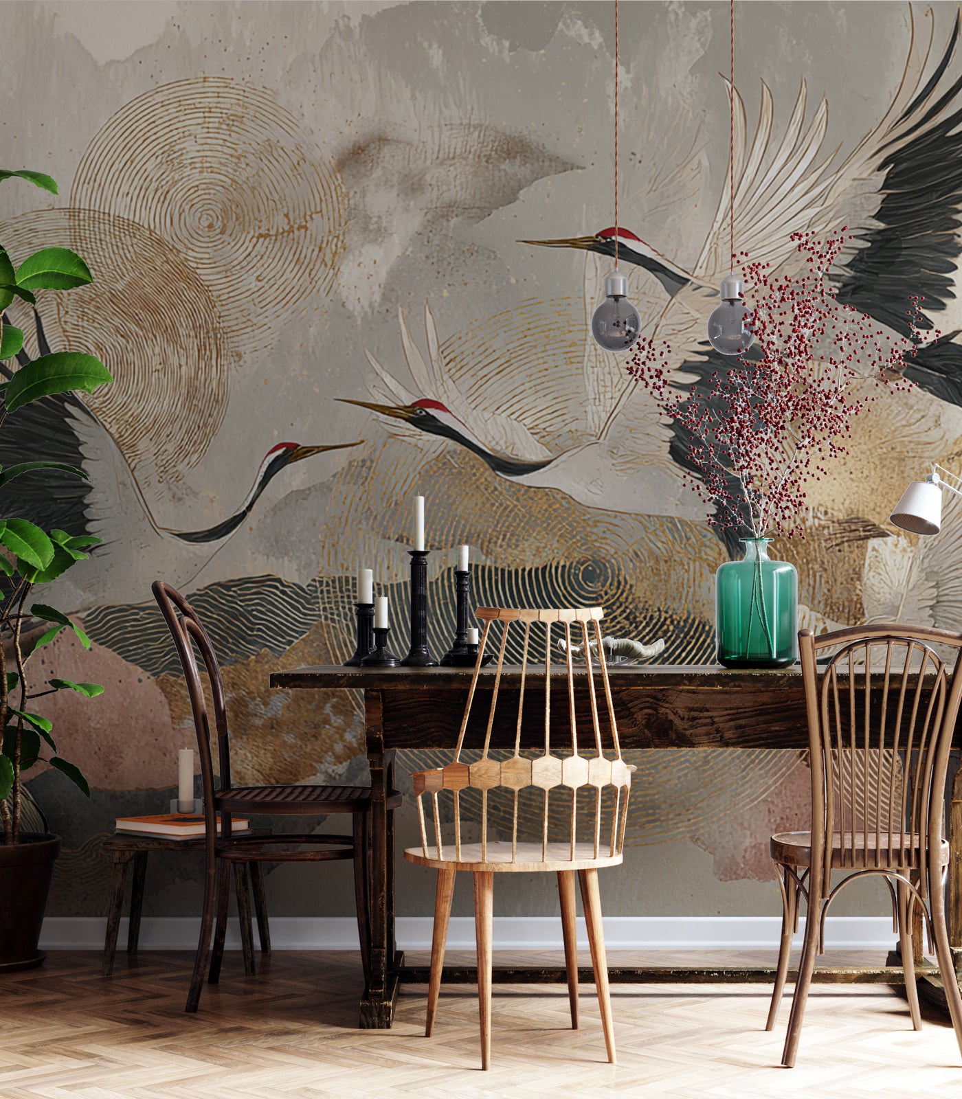 Golden Crane Panorama Wall Mural - image 2