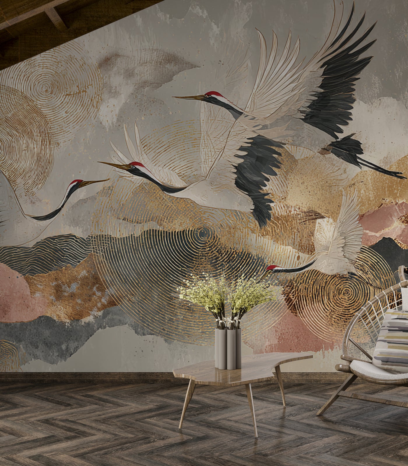 Golden Crane Panorama Wall Mural - image 6