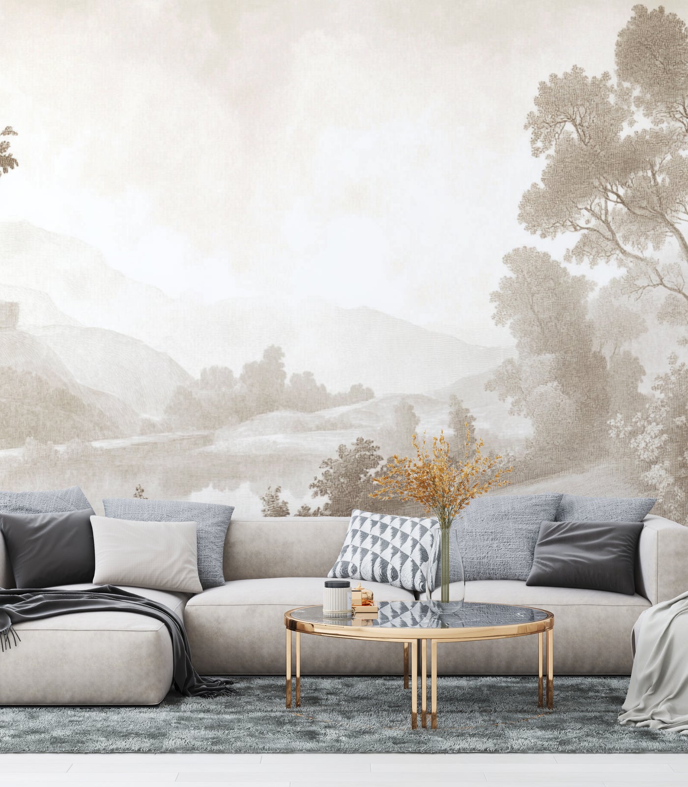 Landscape Wallpaper Mural | Luxury Neutral Interior Decor